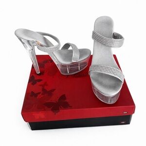 ✨ Pleaser Silver Rhinestone Platform Heels – Glam Statement ✨